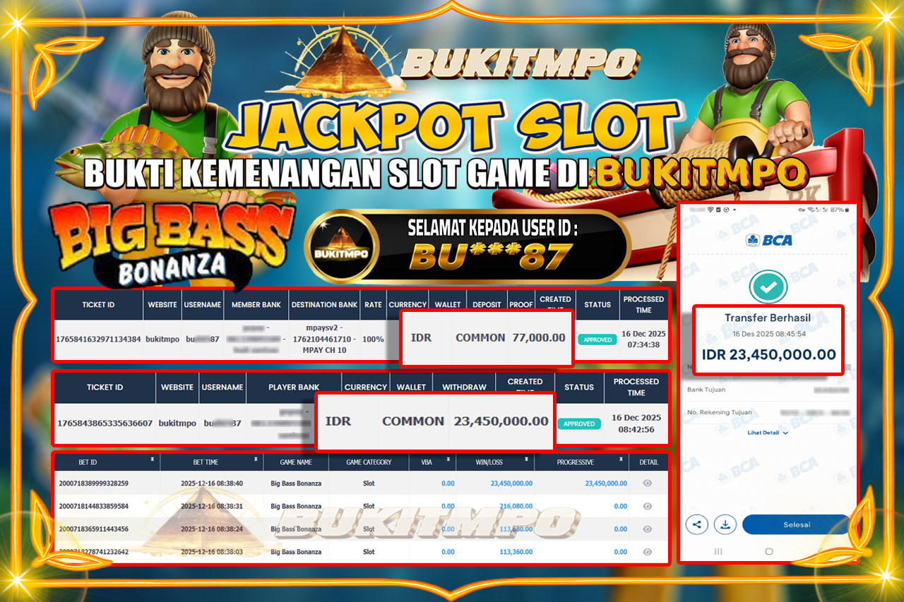 BUKITMPO JACKPOT BIG BASS BONANZA - PRAGMATIC PLAY Rp.23.450.000,- LUNAS